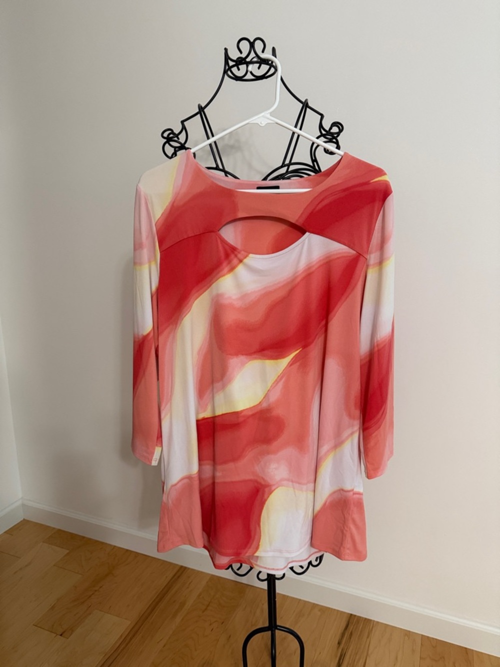 JM Collection Red Coral Wave Cutout Tunic